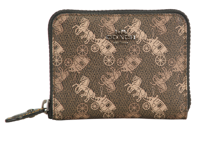 Coach Carriage Print Compact Wallet, &pound;50, Accessories, Brown, Canvas/Leather, Front view
